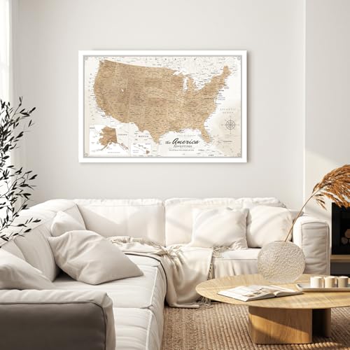 Image of IPIC - Vintage US Map for Travel, Pin Board Canvas Wall Art, Travel Map with Pins Included, Ready to Hang for Home or Office, 36x24 Inch