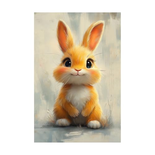 Impression sur toile lapin mignon déco murale jaune pour égayer votre salon