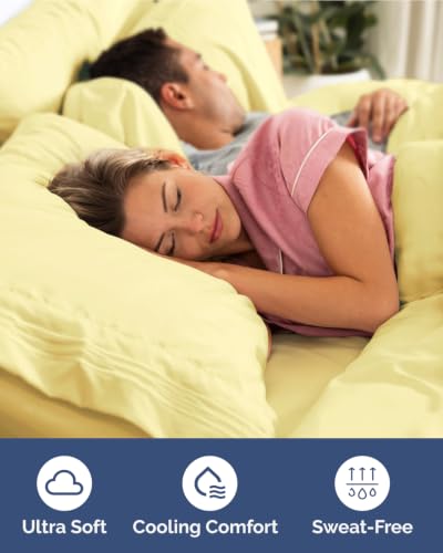 Image of Flex Top Split Head King 6 Piece Piece Sheet Set - Comfy Breathable & Cooling - Soft Hotel Luxury Bedding Set with 8-16 Inch Deep Pockets - 1 Flat & 1 Fitted Sheet & Pillowcases - Yellow