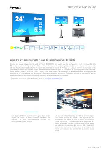 Écran PC IIYAMA ProLite XU2493HSU B6 24 FHD Dalle IPS 100Hz 1ms HDMIDP Haut parleurs - vue 7