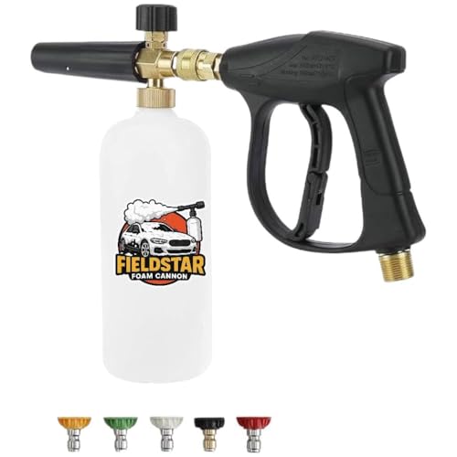 Image of Fieldstar Pressure Washer Gun with Foam Cannon | Car Wash Foam Gun with 1 /4 inch Quick Connector | Includes 5 Spray Nozzles and 1-Litre Bottle, Car Pressure Washe Gun
