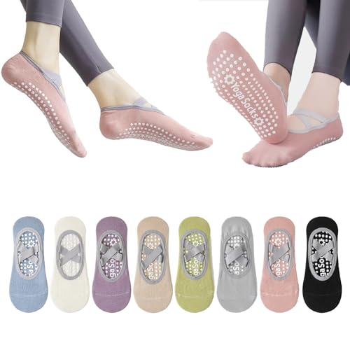 La Mejor Recopilación de Ropa de Yoga y Pilates para Mujer al mejor precio. 48 ESRAIN 8 Pares de Calcetines de Yoga con Agarre para Mujer,calcetas pilates,calcetines antiderrapantes mujer,calcetas yoga,8 Colores