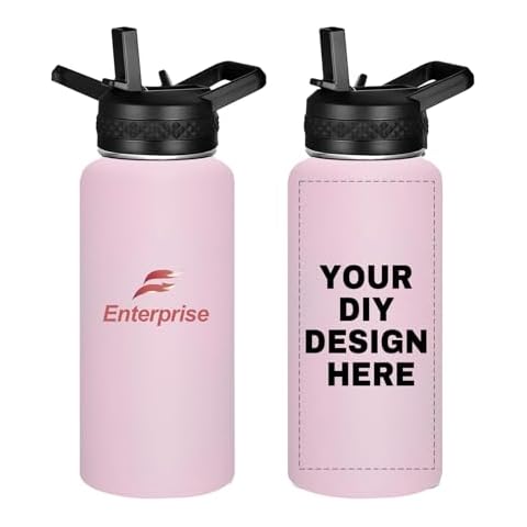 Personalized Custom Water Bottle with Text Photo Print in USA 32oz Double Wall Stainless Steel Leakproof Wide Mouth Cup with Flip Straw Cover