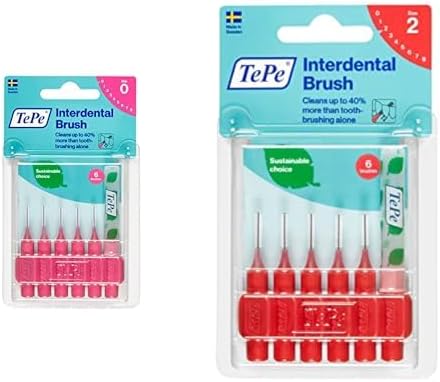 TEPE Blister 0.4 MM 0 Beden Diş Arası Fırçası Pembe (1 x 6 Adet) ve TEPE Blister 0.5 MM - KIRMIZI Diş Arayüz Fırçası (1 x 6 Adet)