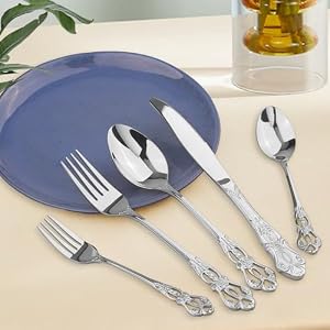 Retro Royal Silverware Set With Gift Box For 8 Cutlery Set Utensils Stainless Steel Flatware 40 Pieces MIKIWAY Kitchen Tableware Set For Gifts Festive, Dishwasher Safe, Mirror Polishing Retro Royal Silverware Set With Gift Box For 8 Cutlery Set Utensils Stainless Steel Flatware 40 Pieces MIKIWAY Kitchen Tableware Set For Gifts Festive Dishwasher Safe Mirror Polishing