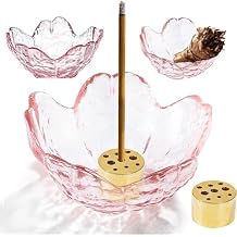 Incense Holder for Sticks and Backflow Incense, Handmade Glass Cherry Blossom Incense Stick Holder with 9 Incenses Holes Incenses Burner Ash Catcher Ideal for Incenses Burning, Home & SPA Decor