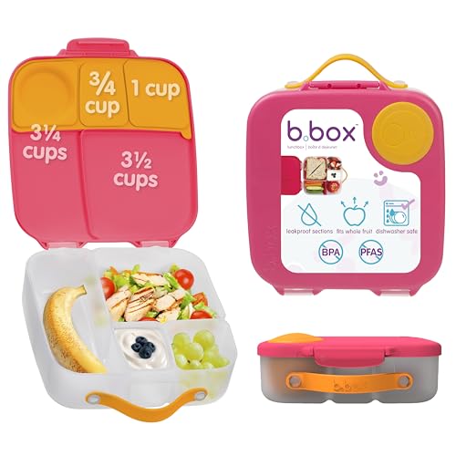 Image of b.box Lunch Box for Big Eaters All Ages - 8.5 Cup Leak Proof Bento Box with 4 Compartments, School Lunch Container with Ice Pack, Dishwasher Safe, BPA-Free, PFAS-Free - Strawberry Shake