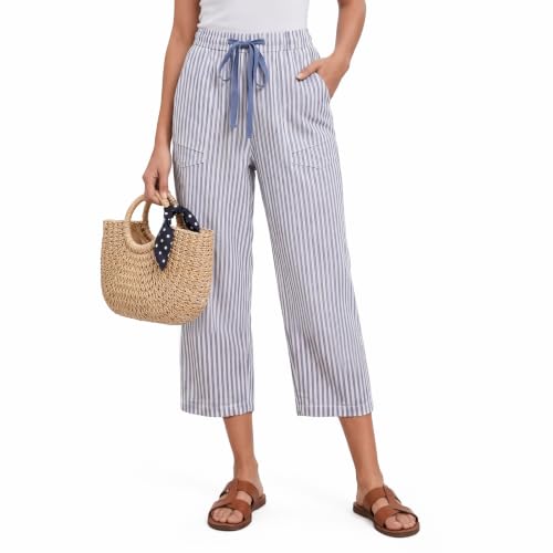 Sahunfri Gestreifte Cropped-Hose für Damen, leger, 3/4-Hose, B, S