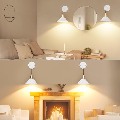 Image of Battery Operated Wall Sconce Set of 2, Dimmable Wireless RGB Wall Sconce Decor with Remote Indoor Cordless Wall Lamp Lighting for Bedroom Living Room Hallway (Pure White)