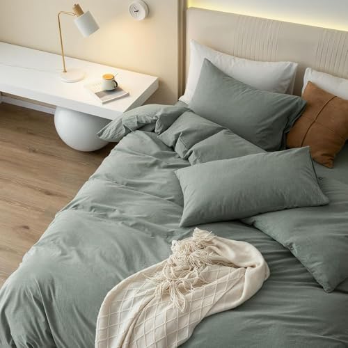 Image of Viewstar Premium Cotton Duvet Cover, Single Size 60x90 Inches, 300 Thread Count, Ultra-Soft, Wrinkle-Free, Cotton-Quilt /Comforter Zipper Cover (Sage Green)