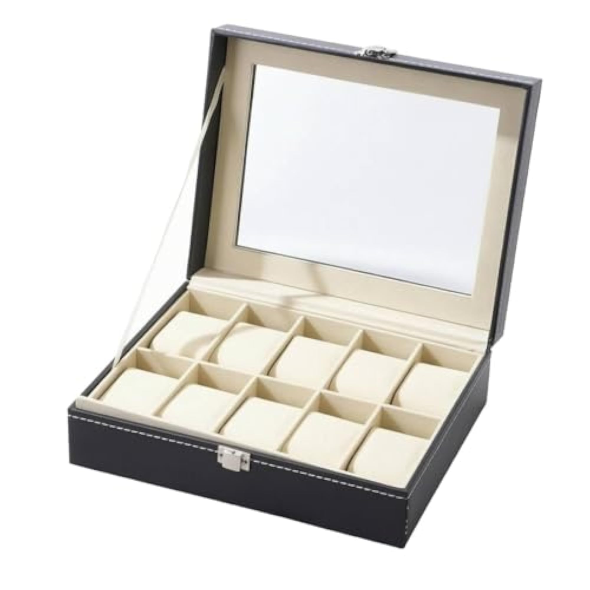 PU Leather Watch Organizer Box, Black, 10 Slots