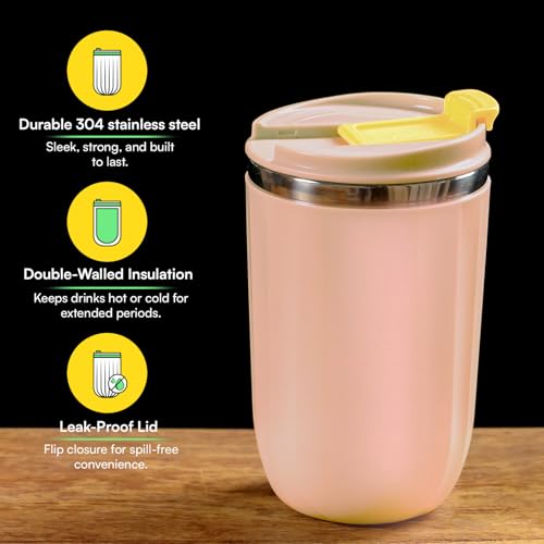 Image of Udyan Tea 500ml Stainless Steel Vacuum Insulated Tumbler with Leak-Proof Lid | Double-Walled Travel Mug in Blush Pink| Keeps Drinks Hot or Cold