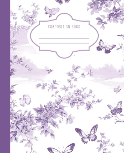 Pastel Lavender Butterfly Pattern Composition Book: College Ruled Paper, 7.5 x 9.25 inches, 110 pages