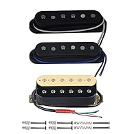 Single coil neck /middle and double coil humbucker bridge pickup for Fender SSH Stratocaster style electric guitar or similiar guitar. Alnico 5 (V) magnet; Neck/Middle: staggered pole pieces; Humbucker: 6 non-adjustable slug pole pieces and 6 adjusta...
