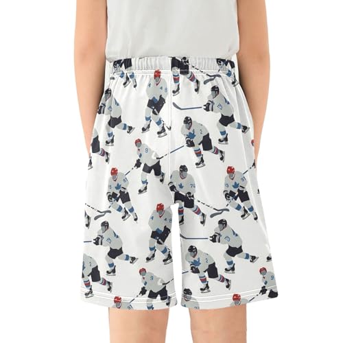 ALAZA Ice Hockey Player on White Pajama Shorts Elastic Waist Casual Sleep Shorts with Pockets Size 6-142