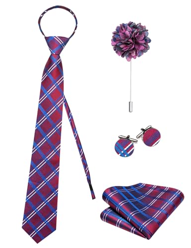 Image of Hi-Tie Zipper Ties for Men Pre-tied Tie Set Lapel Pin Pocket Square and Cufflinks Formal Business Wedding Adjustable Necktie