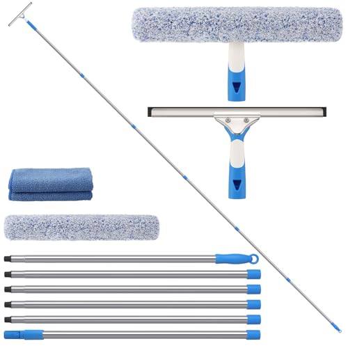 Mitclear Limpiacristales con Mango Largo(465cm), Limpiador de Ventanas con Escobilla de Silicona & Paños de Microfibra, Limpiador de Ventanas Profesional para Espejos Azulejos Coche Ducha Panel Solar
