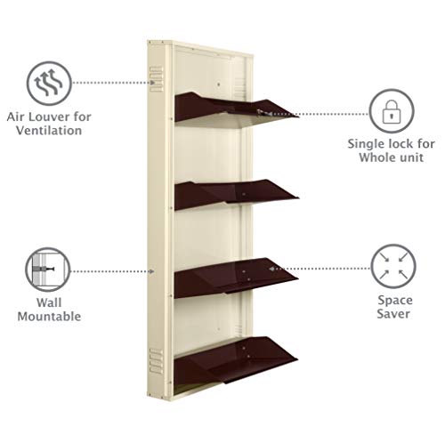 Image of Delite Kom 20 Inch Wide, 4 Shelf Metal Shoe Rack Wall Mounted for Home with Central Lock | Holds Upto 10 Shoes or 16 Slippers Pair 1 Year Warranty | (54 x 20 x 5 Inch, Ivory Coffee) DIY | Space Saving