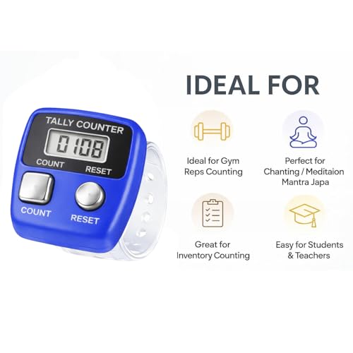 Image of Mantra Jaap Digital Tally 2+1 Pcs Counting with Compass Machine Finger Unique Design & Portable Hand Finger Counting Tasbih Misbaha Digital Cricket-Umpire-Multi-Color (JAAP-MALA-Combo)