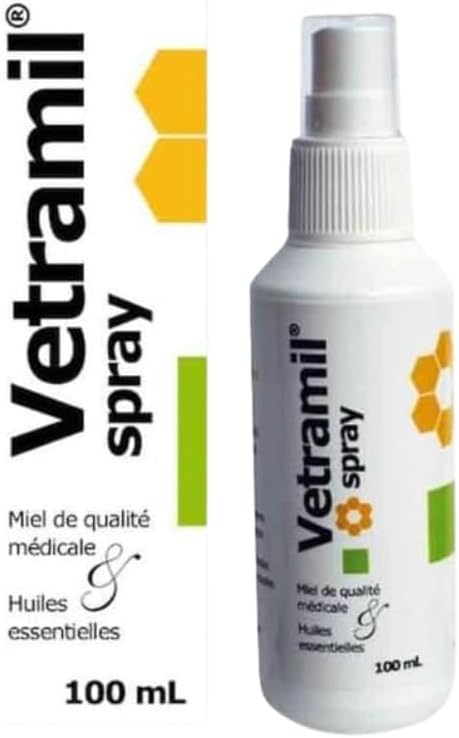 Anidev Vetramil - Spray Naturel Protecteur Multi espèces - Peaux fragilisées Animaux - Miel de qualité médicale et huiles essentielles - Effet apaisant et Protecteur - Flacon 100 ML