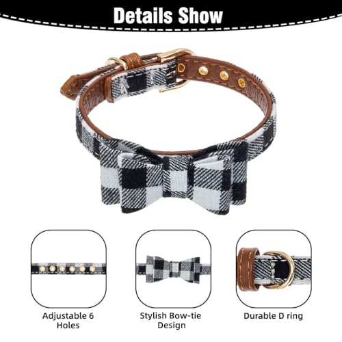 Image of EXPAWLORER Dog Collar and Leash Set - Classic Plaid Dog Bow Tie and Dog Bandana Collar, Dog Leash Tangle Free, Adjustable Collars for Medium Dogs, Holiday Ideal Gift, M