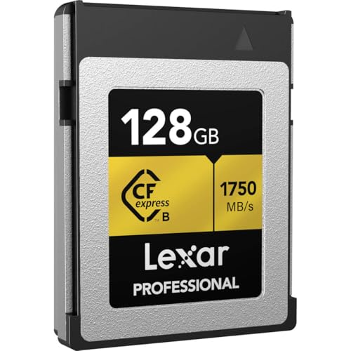 Image of Lexar 128GB Professional CFexpress Type B Memory Card Gold Series, Up to 1750MB /s Read, Raw 8K Video Recording, Supports PCIe 3.0 and NVMe (LCXEXPR128G-RNENG) | Up to 1750MB per S Read, 1500MB per S Write, Pcie GEN3X2, Mpn Lcxexpr128g-Rneng