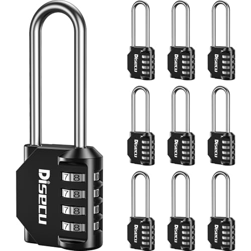 Image of 10 Pack disecu 2.6 Inch Long Shackle Combination Lock, 4 Digit Outdoor Waterproof Padlock for School Locker, Gym Locker, Storage Unit, Gate, Fence, Toolbox, Cabinet (Black)