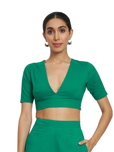 Image of Thevasa Women's Everyday Divine Depth V Neck Half Sleeves Blouse