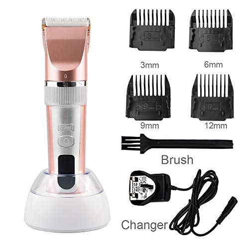 IREALIST Cordless Hair Clipper Hair Trimmer with Ceramic Blade and Guide Combs Trimming Speed Adjustable, LED Display Rechargeable Hair Cutting Kit for Men and Women (Rose Gold)