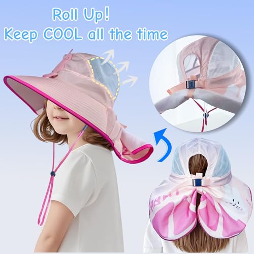 Baby Sun Hat Toddler Beach Hat with UPF 50+ Extra Wide Brim Neck Flap Adjustable Sun Protection Hat for Boys Girls Ages 3-124