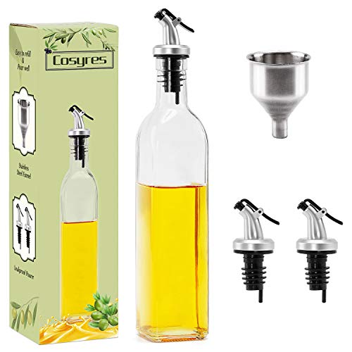 Cosyres Glazen Koken Olijfolie/Azijn Dispenser Fles voor Keuken met 2 Pourers 500ML