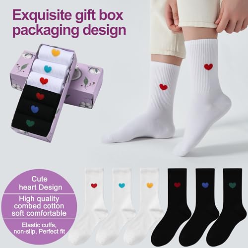 Image of inhees Women's Cotton Crew Socks - 6Pairs Above Ankle Fun Cute Heart Bootie Dress Socks - Gifts for Mother /Her