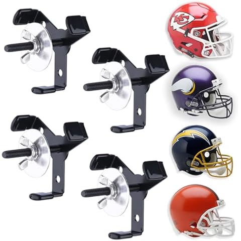 Hidden Football Helmet Wall Mount Display, Heavy Duty Metal Hanger Holder for Full and Mini Helmets, Floating Football Helmet Shelf Case Stand, Hardwares Included, Black, Pack of 4 Cover