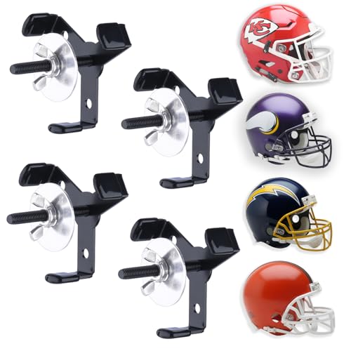 Hidden Football Helmet Wall Mount Display, Heavy Duty Metal Hanger Holder for Full and Mini Helmets, Floating Football Helmet Shelf Case Stand, Hardwares Included, Black, Pack of 4