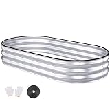 Patiobay Raised Garden Bed, 6x3x1ft Galvanized Outdoor Planter Beds with Safety Edging and Gloves, Oval Metal Planter Box for Gardening Vegetables Flowers Herb-Silver