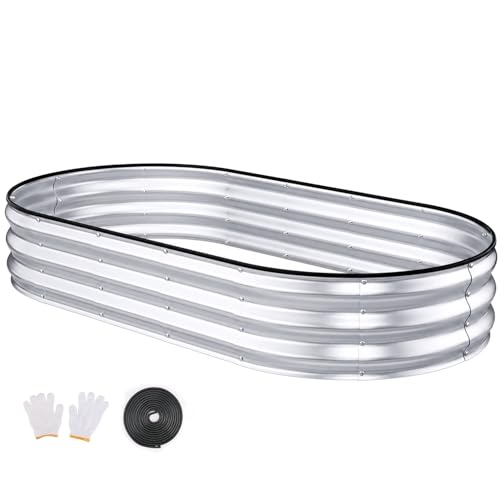 Patiobay Raised Garden Bed, 6x3x1ft Galvanized Outdoor Planter Beds with Safety Edging and Gloves, Oval Metal Planter Box for Gardening Vegetables Flowers Herb-Silver