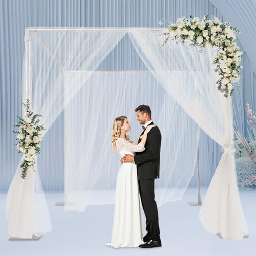 ReqianXH Adjustable Height 4 Post Hardware Kit 9.84ft Square Wedding Party Decoration Stand Outdoor Wedding Party Pipe with Base Detachable Metal Background Frame Photo Booth
