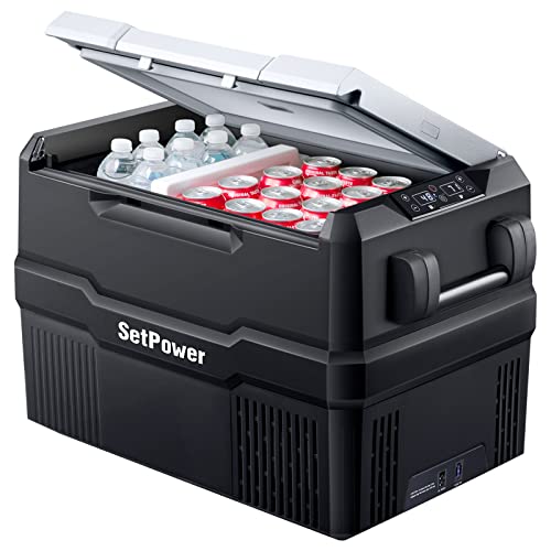 Setpower RV45D Portable Fridge with Freezer, Dual Zone Portable Refrigerator for Car, 12 Volt Refrigerator, Portable Freezer for Camping, 0℉-50℉, Car & Home Use, 12/24V DC & 100-240V AC, 43L/45QT