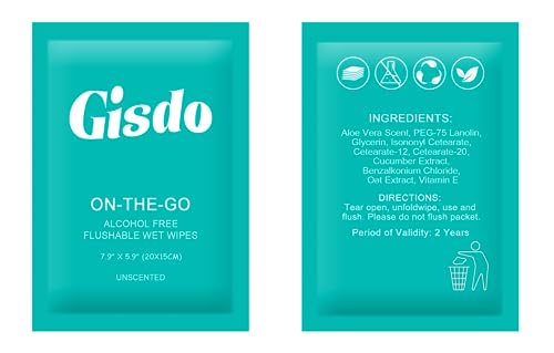 Gisdo 50 Pcs Wet Wipes, Fragrance Free, Plant Based, Aloe Vera for Hands, Face Cleaning, Sufficient Quantity, Individual Wrapped, Portable Size, Ideal for Daily Use
