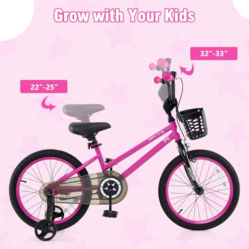 Image of BABY JOY Starry Kids Bike, 12 14 16 18 Inch Bicycle with Training Wheels, Storage Basket, Adjustable Handlebar & Seat, Handbrake & Coaster Brake, Girls Boys Bike