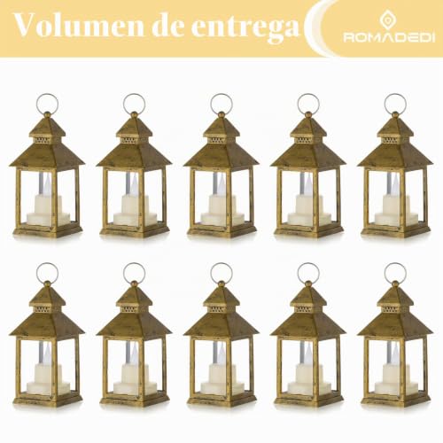 Miniatura 8 de Romadedi Lámpara Dorada Para Bodas, 10 Piezas, Pequeñas Lámparas Decorativas Led Para Colgar, Portavelas Para La Mesa De Navidad, Ramadán Marroquí, Fiestas De Halloween Al Aire Libre