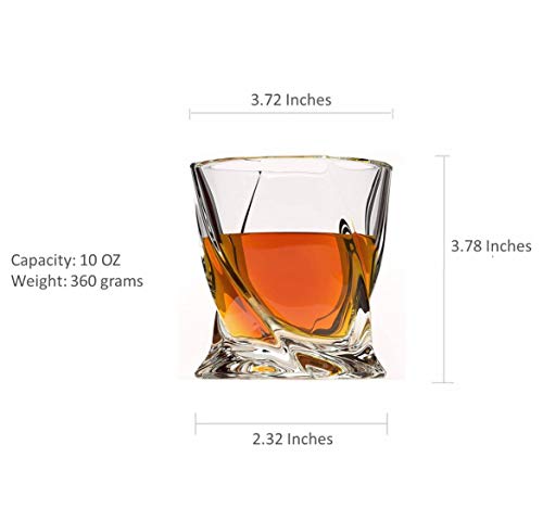 Image of Crystal Whiskey Glasses Set of 6, Large Lead-Free Crystal Glass, Tasting Cups Scotch Glasses, Old Fashioned Glass, Tumblers for Drinking Irish Whisky, Bourbon, Tequila (Twist, 10 oz)