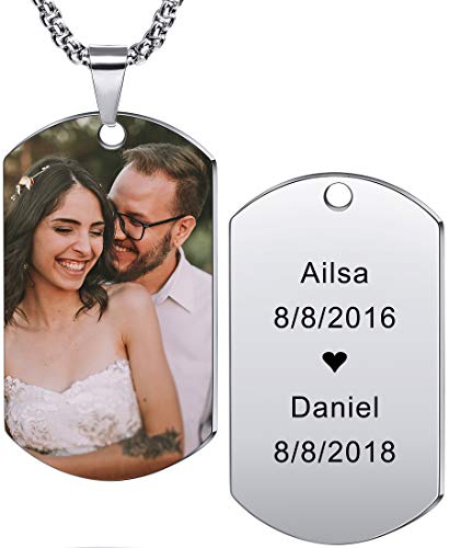 MeMeDIY Personnalisé Dog Tag Pendentif Collier Gravure Nom/Date/Texte/Couleur Image pour Hommes Femmes Acier Inoxydable Bijoux Bundle avec Chaîne Réglable, Porte-clés, Silencieux (Argent) Cover