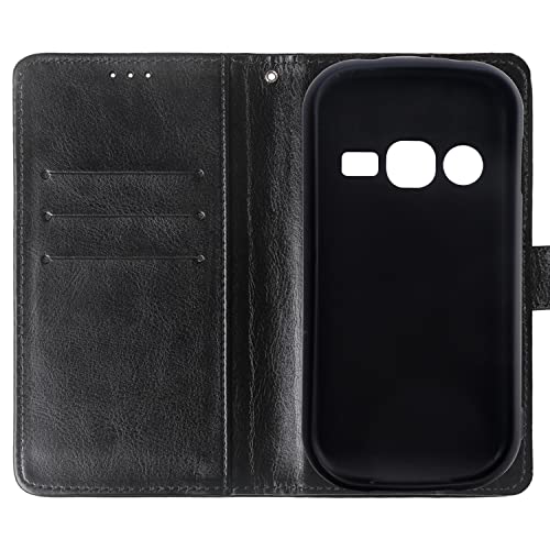 Lankashi Stand Premium Retro Business Flip Leather Case Protector Bumper For Doro 1360/1361 / 1362 2.4" TPU Silicone Protection Phone Cover Skin Folio Book Card Slot Wallet Magnetic(Black) - Image 2