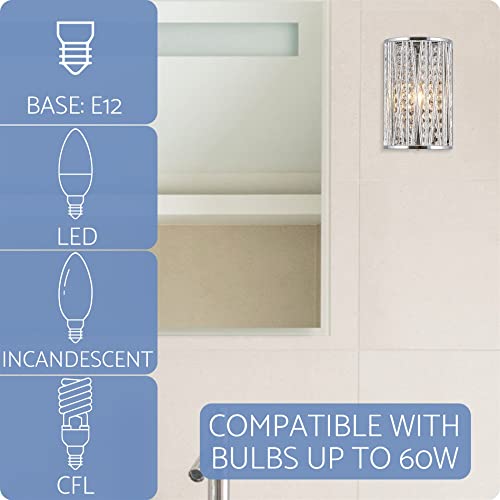 Kira Home Claire 9" Modern Chic Wall Sconce + Shiny Hanging Crystals, Rounded Metal Frame, Chrome Finish #TOP4