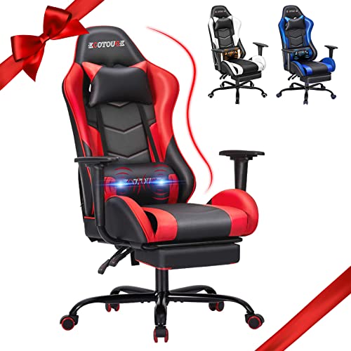 ECOTOUGE PC Massage Gaming Chair with Footrest Ergonomic...