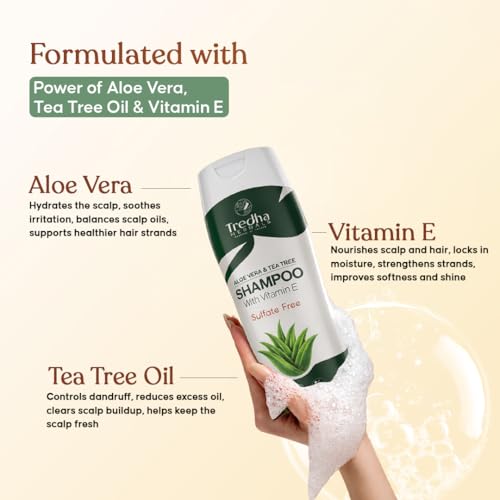 Image of Tredha Aloe Vera & Tea Tree Anti-Dandruff Shampoo for Oily Scalp & Hair Fall Control | Sulfate Free & Paraben Free | Smooth & Frizz Control | 200 ml | For Men & Women