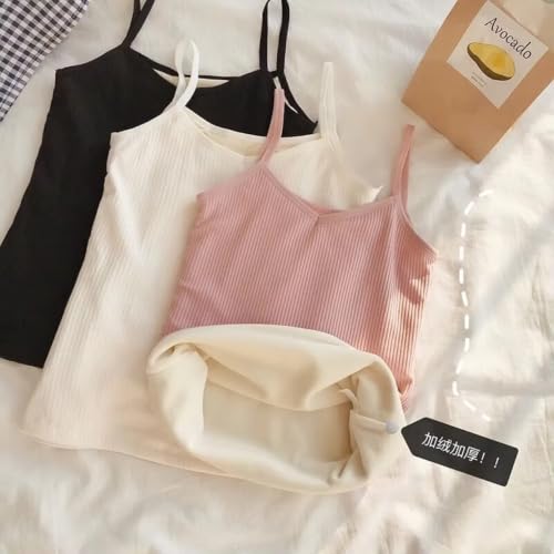 Image of Women's Thermal Fleece-Lined Ribbed Camisole Tank Top -School Girls Adjustable Spaghetti Strap Undershirt, Winter Warm Base Layer Cami, Soft Stretch Sleeveless Top