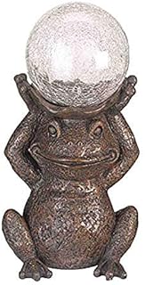 garden mile® Magic Garden Frog with Crystal Ball Solar Power Toad Pond Light | Hand Painted Poly Resin Tarnished Bronze Effect Garden Statue Ornament | Outdoor Garden Patio and Pond Lighting