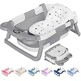 TPN Collapsible Baby Bathtub, Baby Bath Tub with Soft Cushion & Real-Time Thermometer, Baby Bathtub Infant to Toddler Tub (0-36 Months), Portable Newborn Travel Bath tub